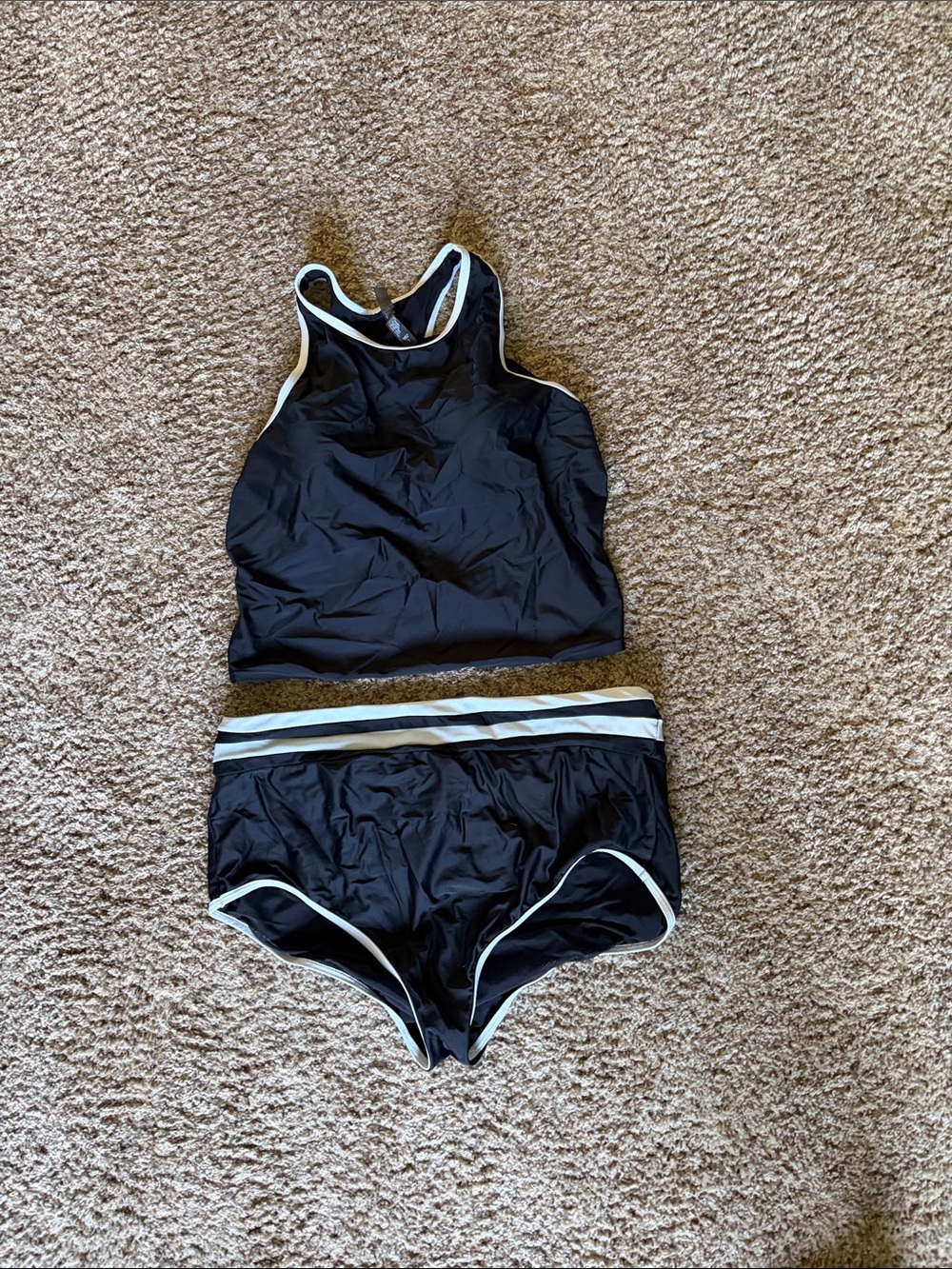 torrid Black Two-Piece Athletic Swim Set with White Trim